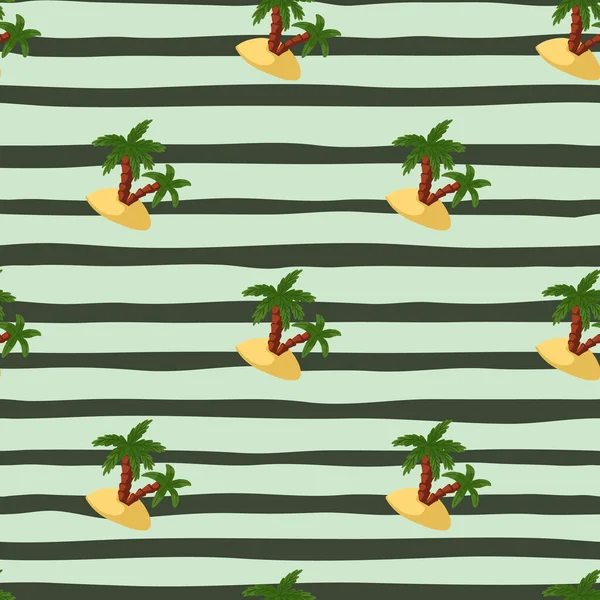 Palmeras Verdes Formas Isla Patrón Sin Costuras Estilo Garabato Fondo — Vector de stock