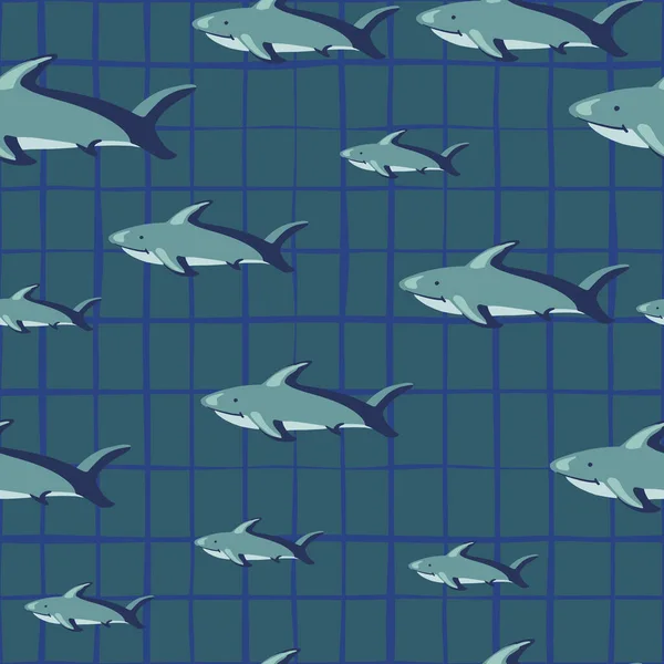 Modèle Aléatoire Sans Couture Avec Des Silhouettes Poissons Requins Fond — Image vectorielle