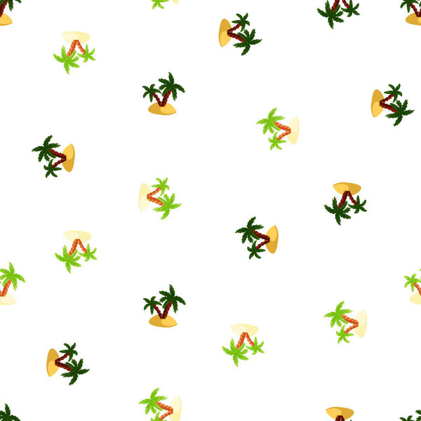 Isolated seamless pattern with green and navy blue palm tree and island silhouettes. White background. Designed for fabric design, textile print, wrapping, cover. Vector illustration.