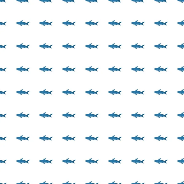 Wildlife Ocean Seamless Pattern Little Blue Shark Elements White Background — Stock Vector