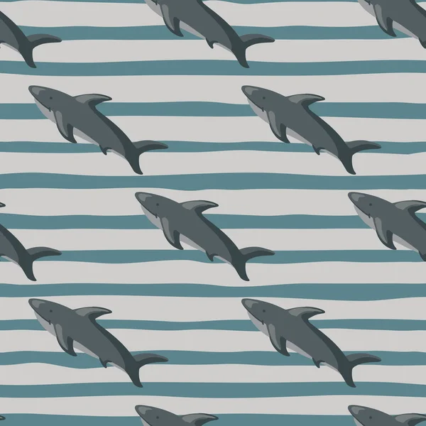 Grey Diagonal Shark Ornament Seamless Pattern Striped Background Scrapbook Nature — Stock Vector