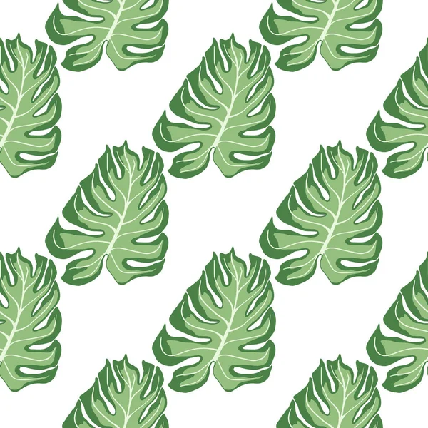 Μεμονωμένο Μοτίβο Χωρίς Ραφή Πράσινες Σιλουέτες Φύλλων Monstera Print Λευκό — Διανυσματικό Αρχείο