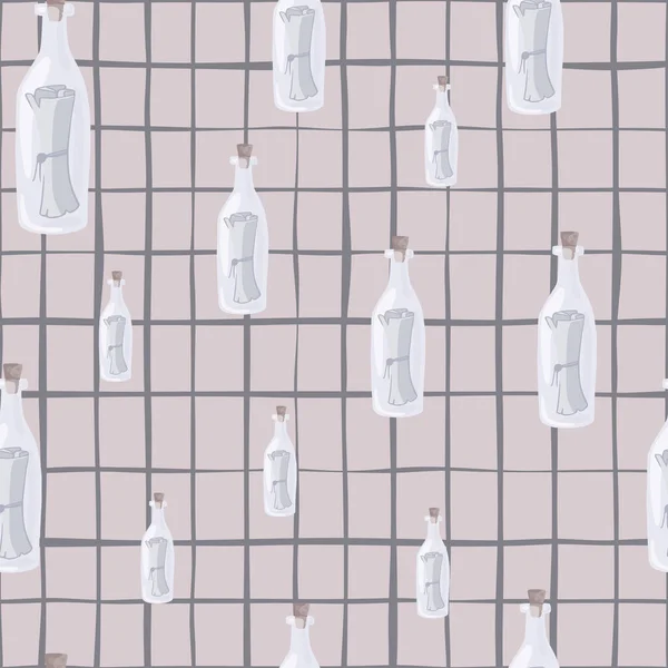 Nautische Nahtlose Muster Mit Zufälligen Weißen Flaschenpost Drucken Pastelllila Hintergrund — Stockvektor