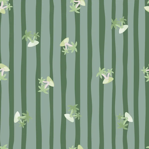 Random Palm Tree Island Print Seamless Doodle Pattern Striped Green — Stock Vector