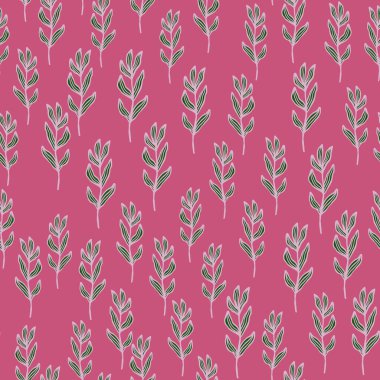 Kusursuz yaprakları olan rastgele soyut bir orman dalı. Vintage yeşillik arka planı. Retro doğa duvar kağıdı. Kumaş tasarımı, tekstil baskısı, ambalaj, kapak için. Vektör illüstrasyonu.