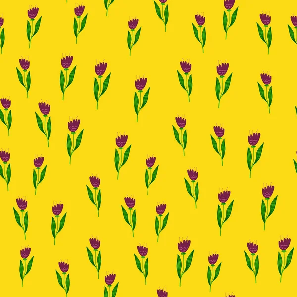 Doodle Patrón Sin Costuras Flores Silvestres Sobre Fondo Amarillo Diseño — Vector de stock