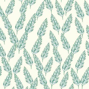 Organik yaprak dikişsiz desen. Süs eşyası. Yeşillik arkaplan. Çiçek duvar kağıdı. Kumaş, tekstil baskısı, ambalaj, kapak tasarımı. Vektör illüstrasyonu