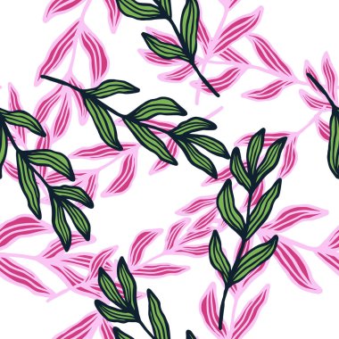 Yaprakları pürüzsüz olan ana orman dalı. Soyut bitki örtüsü. Doğa duvar kağıdı. Kumaş tasarımı, tekstil baskısı, ambalaj, kapak için. Vektör illüstrasyonu.