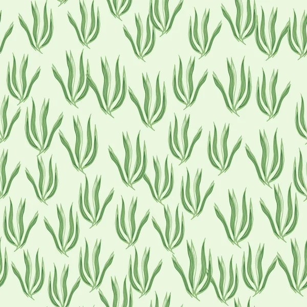 Cute Green Seaweeds Seamless Pattern Underwater Foliage Backdrop Marine Plants — Stock Vector