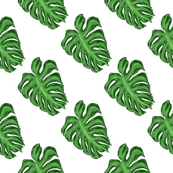 Patrón Inconsútil Naturaleza Con Estampado Follaje Monstera Verde Fondo Blanco — Vector de stock