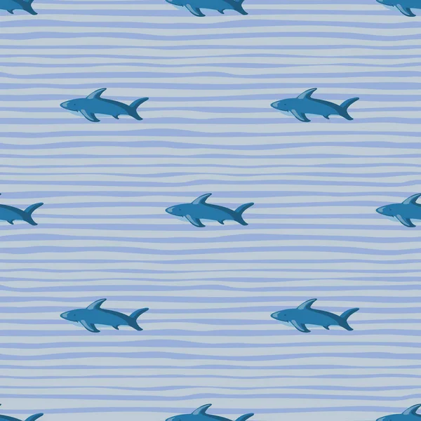 Scrapbook Zoo Seamless Pattern Shark Silhouettes Print Striped Background Blue — Stock Vector