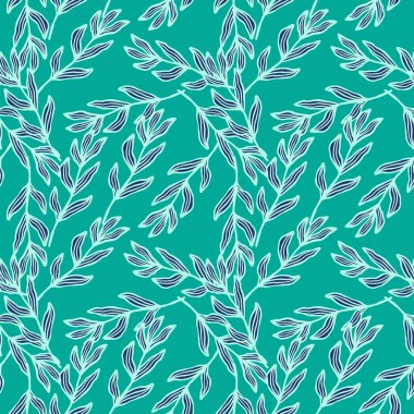Kusursuz yaprakları olan rastgele bir orman dalı. Yeşillik arkaplan. Doğa duvar kağıdı. Kumaş tasarımı, tekstil baskısı, ambalaj, kapak için. Vektör illüstrasyonu.