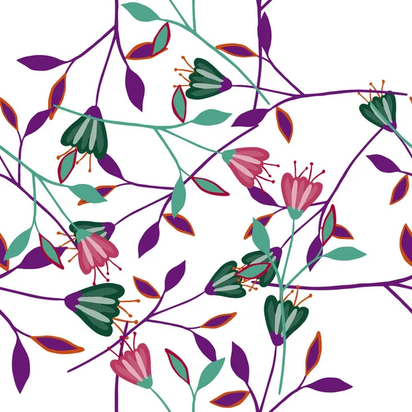 Природа Дикого Цветка Безморщинистый Узор Белом Фоне Абстрактный Ботанический Дизайн — стоковый вектор