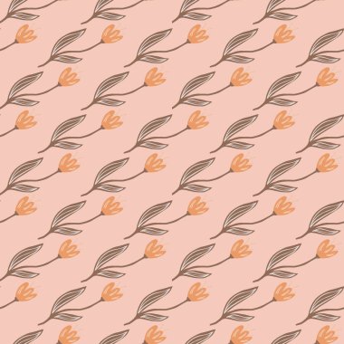 Bahar lale çiçeğinin pürüzsüz deseni. Dekoratif çiçek süsü duvar kağıdı. Botanik tasarımı. Kumaş, tekstil baskısı, ambalaj, örtü için. Retro vektör illüstrasyonu.