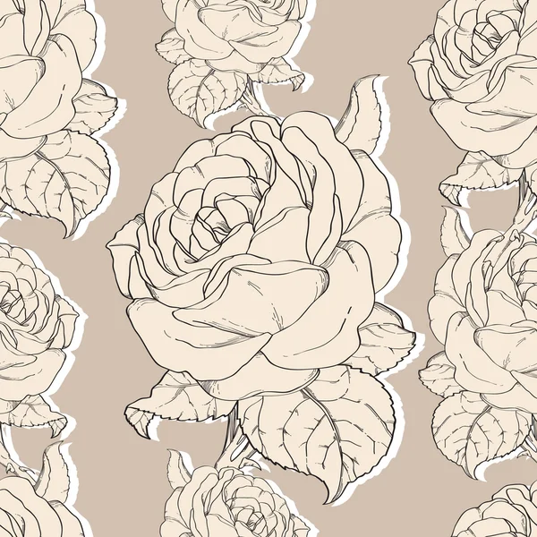 Vector Beige Vintage Roses Fabric Retro Repeating Seamless Pattern Hand Drawn In Botanical Style. — Stock Vector