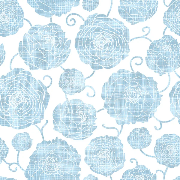 Blue textile peony flowers seamless pattern background — Stock Vector