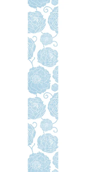 Flores de peonía textil azul borde vertical sin costuras patrón de fondo — Vector de stock