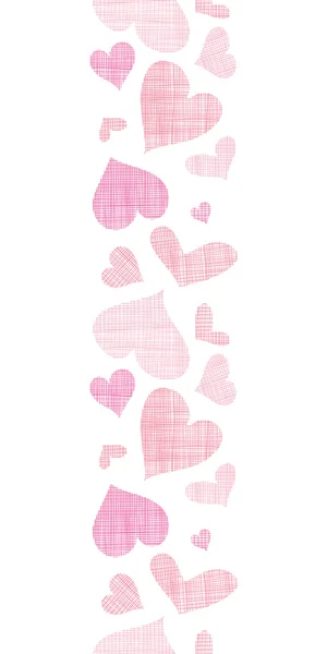 Pink textile hearts vertical border seamless pattern background — Stock Vector