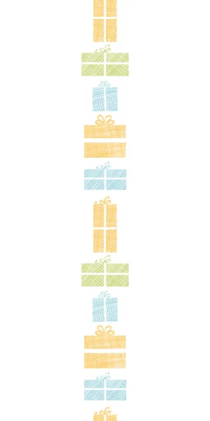 Boîtes cadeaux colorées texture textile bordure verticale fond de motif sans couture — Image vectorielle