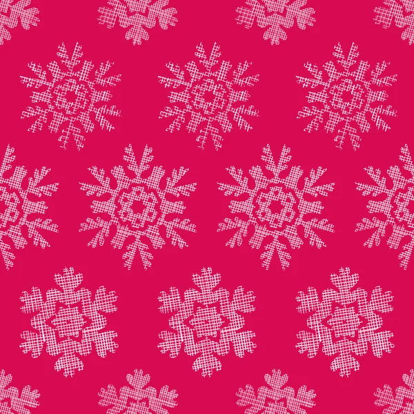 Encaje rojo Navidad copos de nieve Textil geométrico Textura sin costura Patrón Fondo — Vector de stock