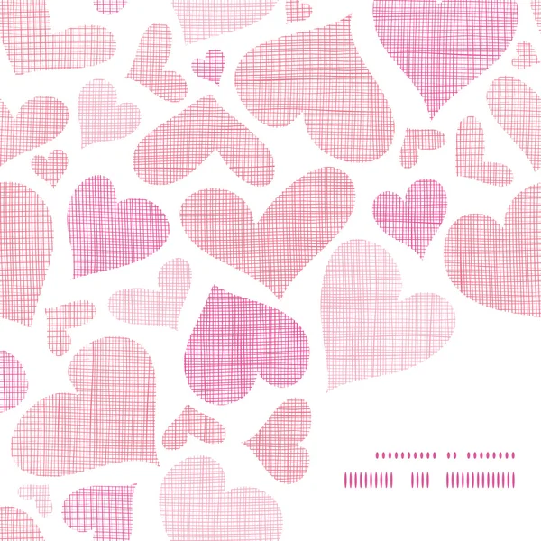 Corazón textil rosa marco horizontal esquina patrón fondo — Vector de stock