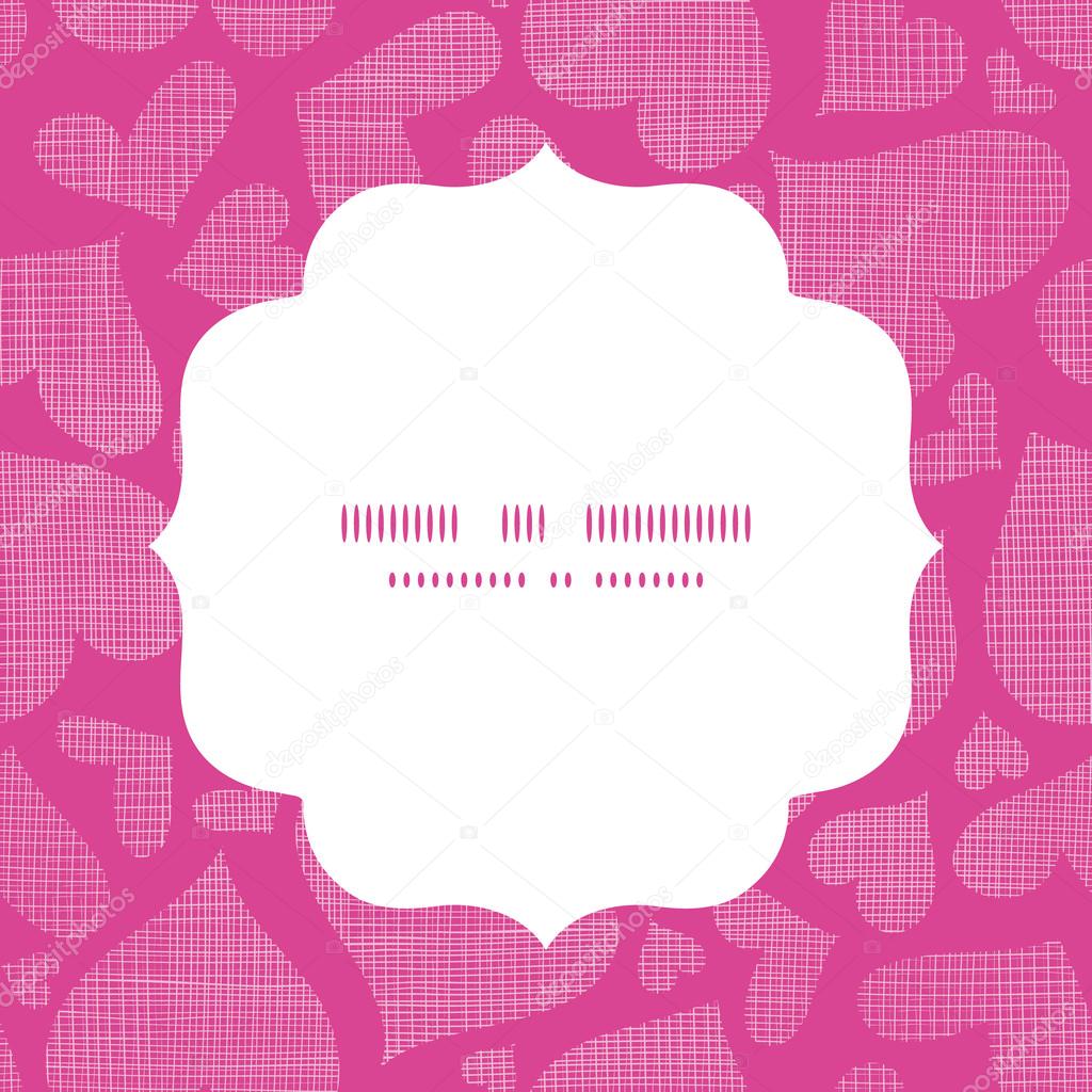 Pink lace hearts textile texture square frame seamless pattern background