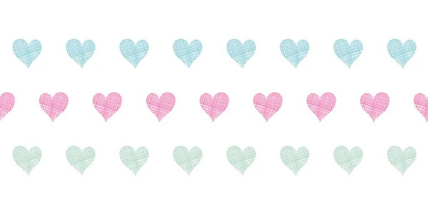 Colorido lunares textiles corazones horizontales sin costura patrón de fondo — Vector de stock