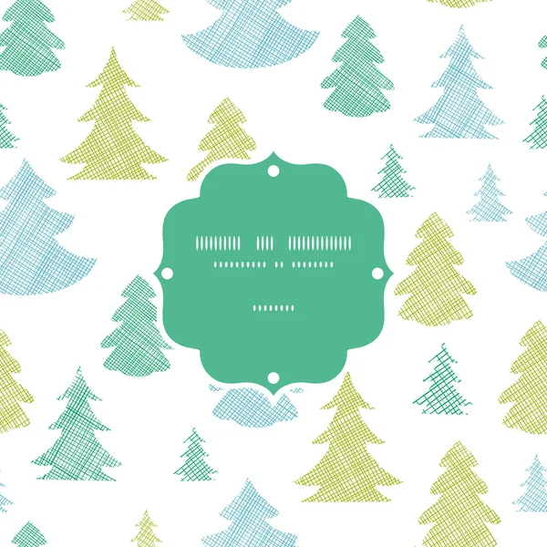Verde blu alberi di Natale silhouette telaio tessile senza cuciture modello di sfondo — Vettoriale Stock