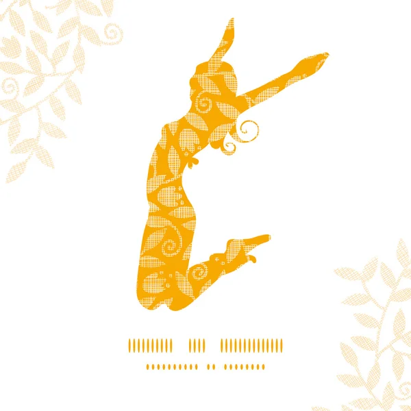 Sunny jumping girl golden leaves pattern background frame — Stock Vector