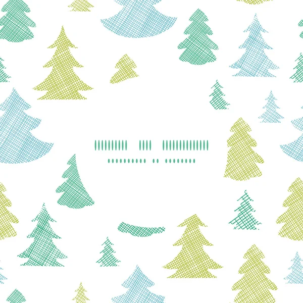 Verde azul árboles de Navidad siluetas textil marco redondo sin costuras patrón de fondo — Archivo Imágenes Vectoriales