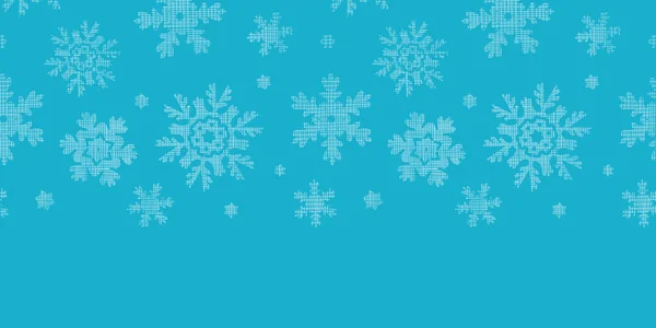 Blue lace snowflakes textile horizontal border seamless pattern background — Stock Vector