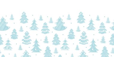 Mavi Noel ağaçlarının silhouettes Tekstil yatay kenarlık Dikişsiz desen arka plan dekore edilmiştir.