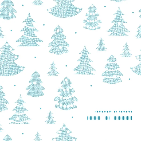 Azul decorado árboles de Navidad siluetas textil marco esquina patrón fondo — Vector de stock