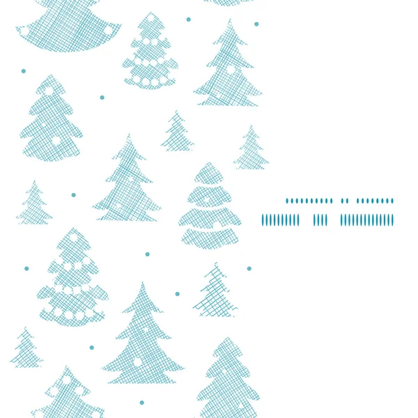 Arbres de Noël décorés bleu silhouettes textile cadre vertical sans couture motif fond — Image vectorielle