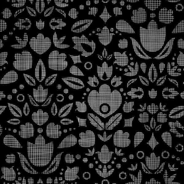 Abstrait noir dentelle tulipes ornementales textile sans couture motif fond — Image vectorielle