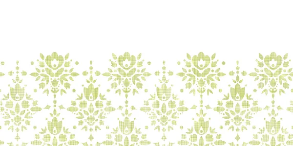 Vector groene textiel damast bloem horizontale rand naadloze patroon achtergrond — Stockvector