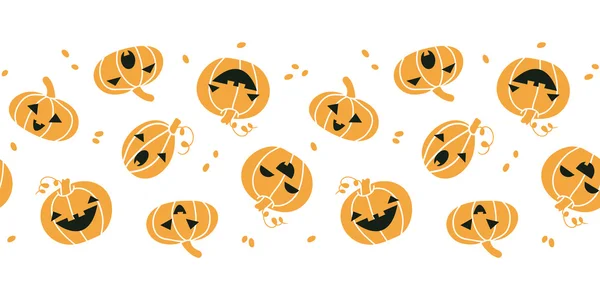 Sonriente calabazas de Halloween horizontal sin costuras patrón de fondo — Vector de stock