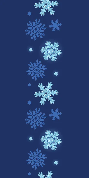 Vector glitter snowflakes dark vertical border seamless pattern background — Stock Vector