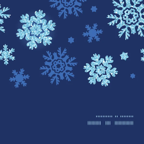 Vector glitter snowflakes dark horizontal frame seamless pattern background — Stock Vector