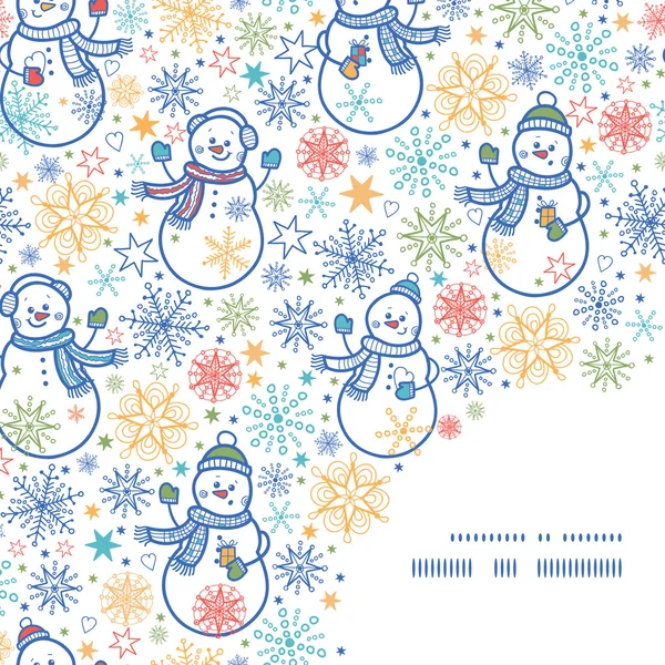 Vector cute snowmen frame corner pattern background — Stock Vector