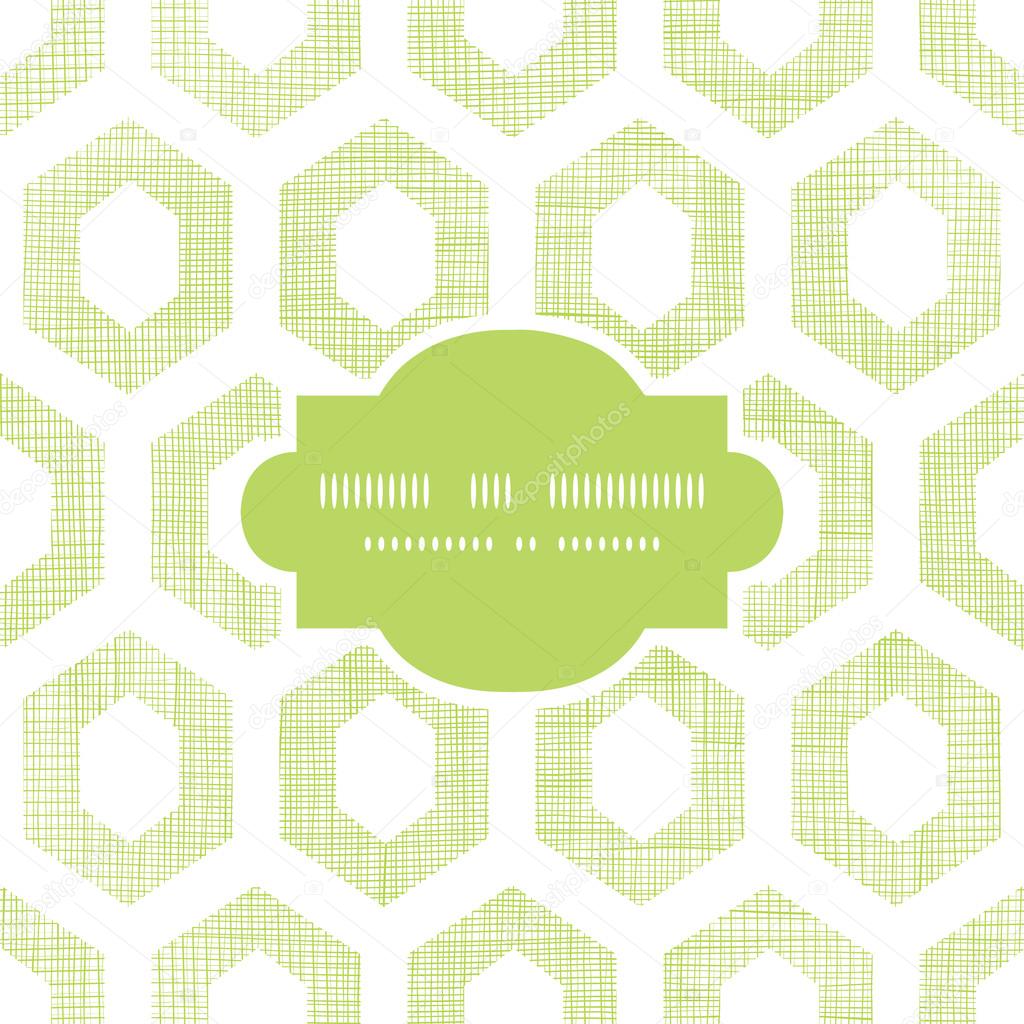 Abstract green fabric textured honeycomb cutout frame seamless pattern background