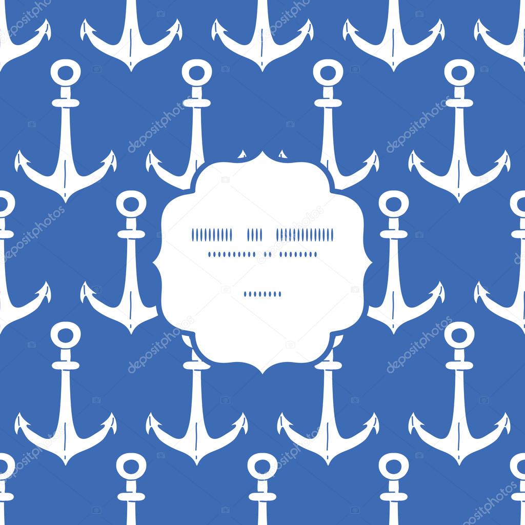 Vector anchors blue and white frame seamless pattern background
