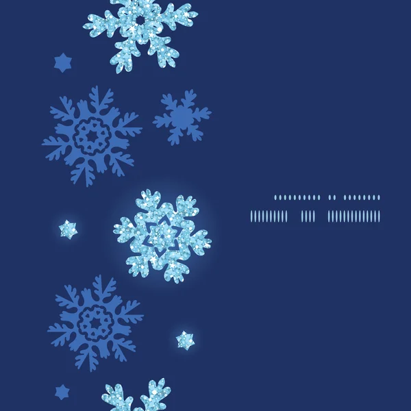 Vector glitter snowflakes dark vertical frame seamless pattern background — Stock Vector