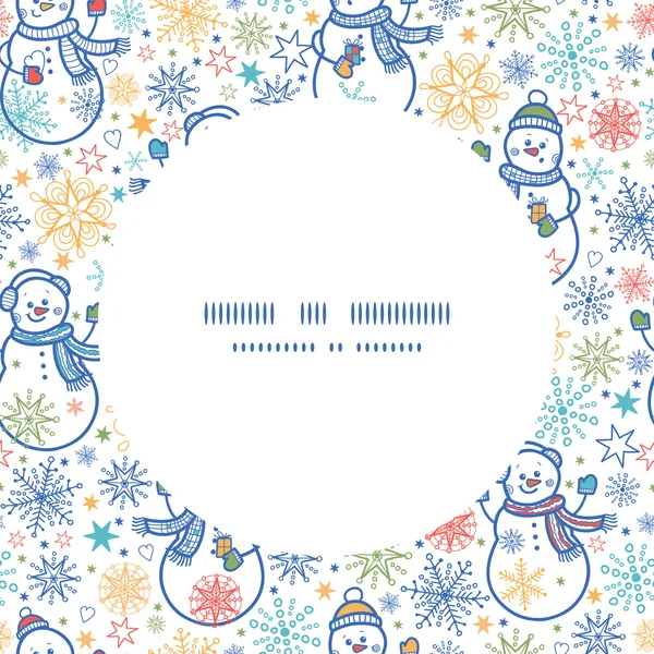 Vector cute snowmen circle frame seamless pattern background — Stock Vector