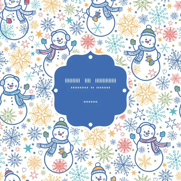 Vector cute snowmen frame seamless pattern background — Stock Vector