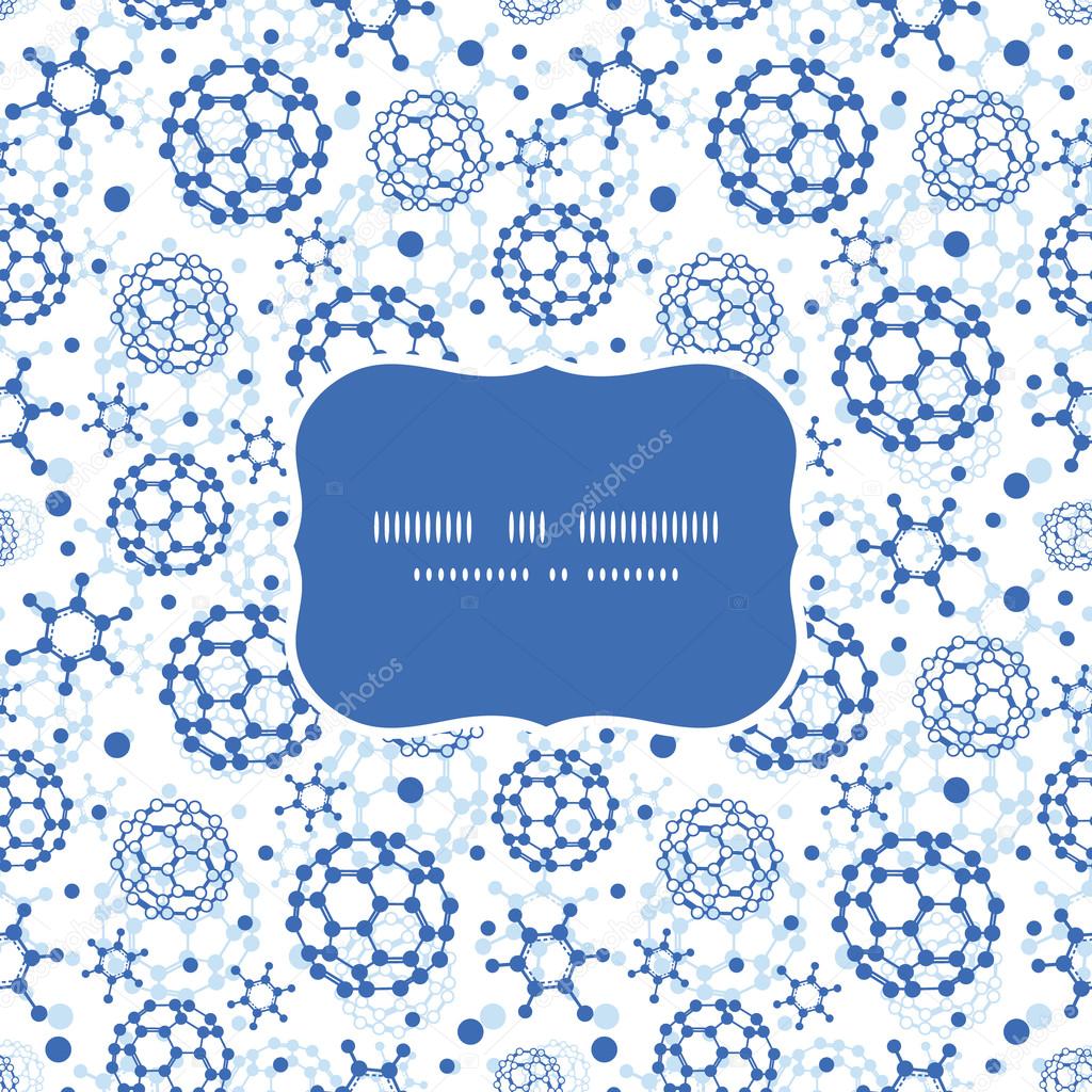 Vector blue molecules texture frame seamless pattern background