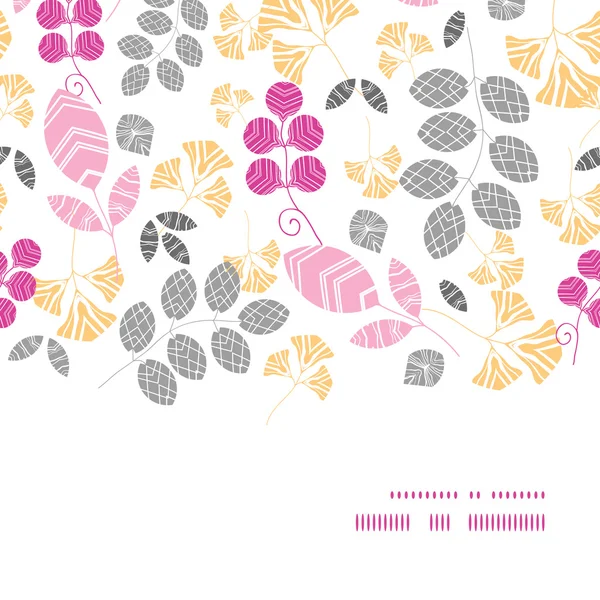 Vektor abstrakte rosa, gelb und grau Blätter horizontale Rahmen nahtlose Muster Hintergrund — Stockvektor