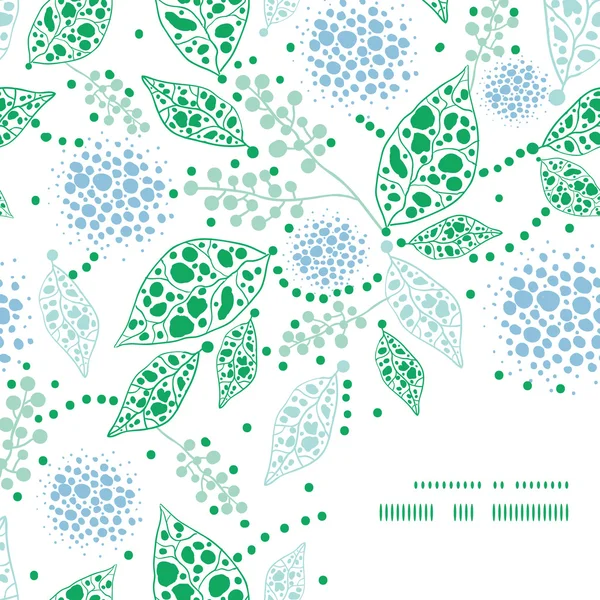 Vector abstract blue and green leaves frame corner pattern background — Stock Vector