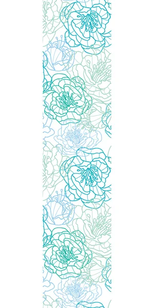 Vector azul línea arte flores borde vertical sin costuras patrón de fondo — Vector de stock