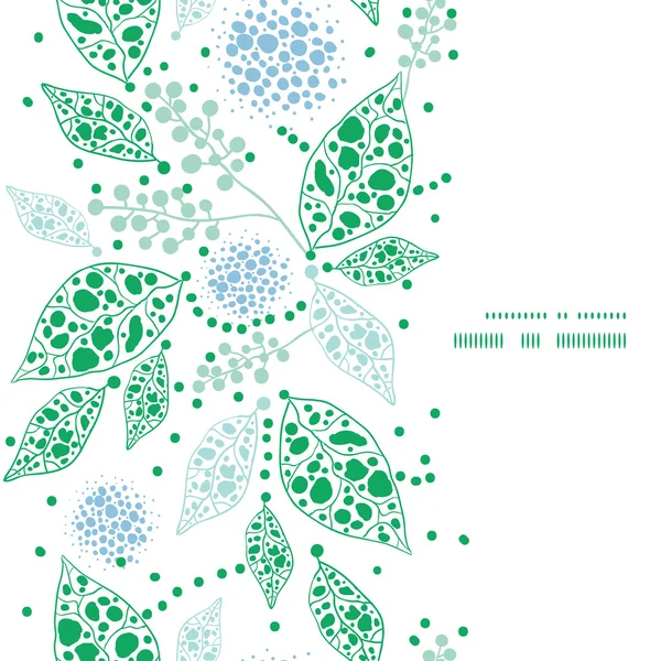 Vector abstract blue and green leaves vertical frame seamless pattern background — Stock Vector